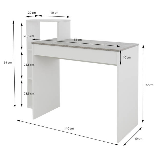 Bureau met legplank 110x72x40 cm wit/betonlook hout ML-Design