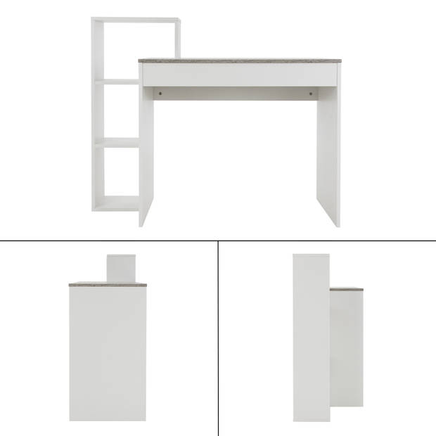 Bureau met legplank 110x72x40 cm wit/betonlook hout ML-Design