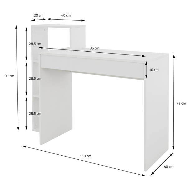 Bureau met legplank 110x72x40 cm Wit Hout ML Design