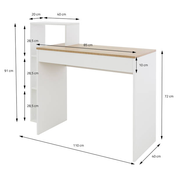 Bureau met legplank 110x72x40 cm Wit/Sonoma Eik Hout ML Design