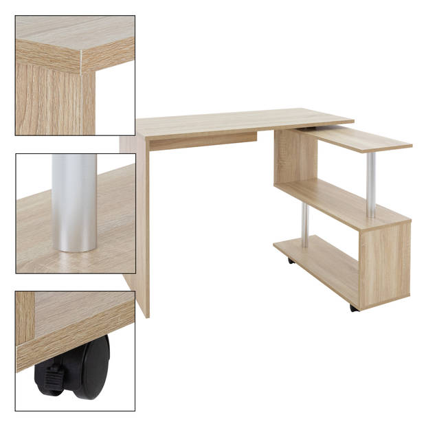 Bureau met vier wielen 150x88x75 cm MDF naturel ML-Design