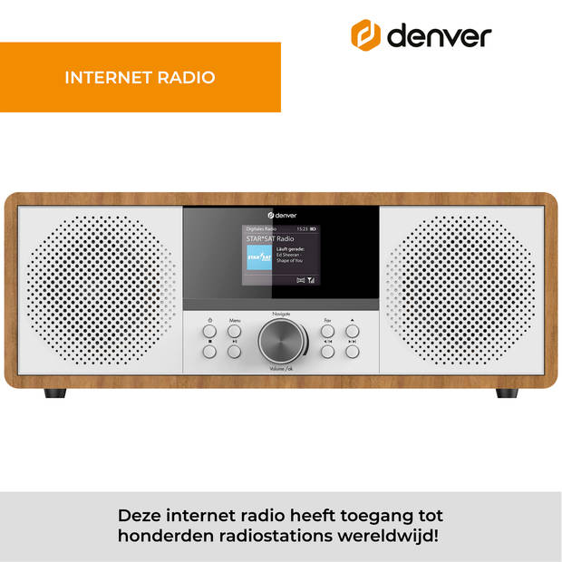 Denver Internet Radio - DAB Radio - FM Radio - CD Speler - Bluetooth - 200W - AUX/USB - MIR270 - Hout