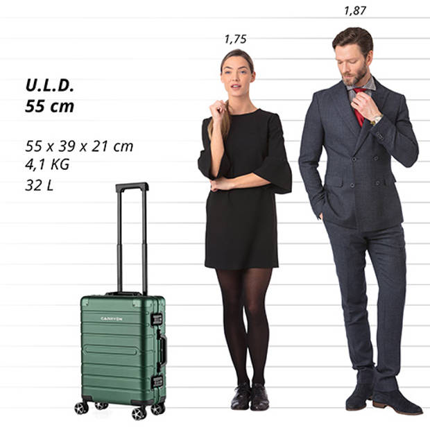 CarryOn ULD Handbagage Reiskoffer - 55cm Luxe Aluminium Trolley - Dubbel TSA slot - Groen