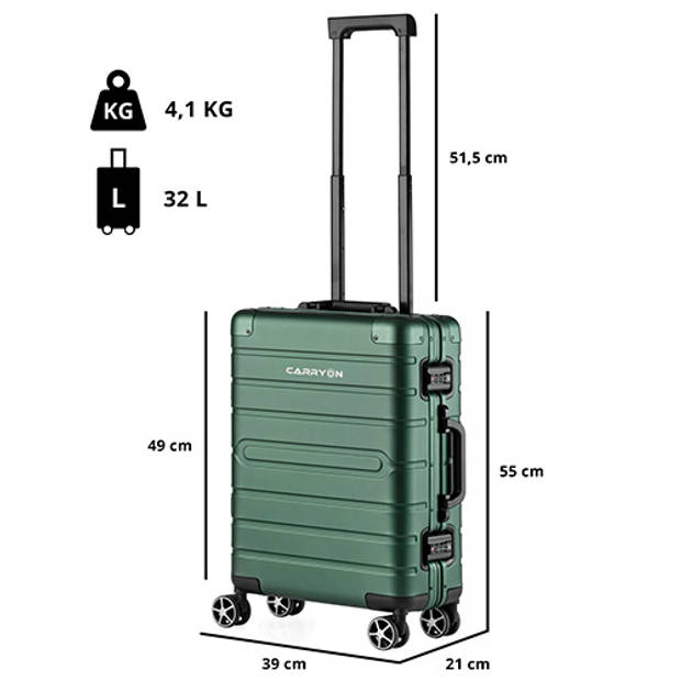 CarryOn ULD Handbagage Reiskoffer - 55cm Luxe Aluminium Trolley - Dubbel TSA slot - Groen