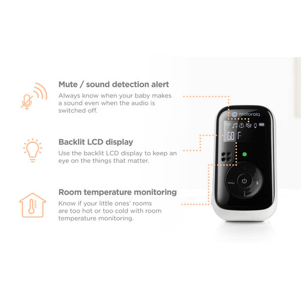 Motorola Baby Monitor PIP11 - 300 M - Tweewegcommunicatie - Nachtlampje en Slaapliedjes - Wit
