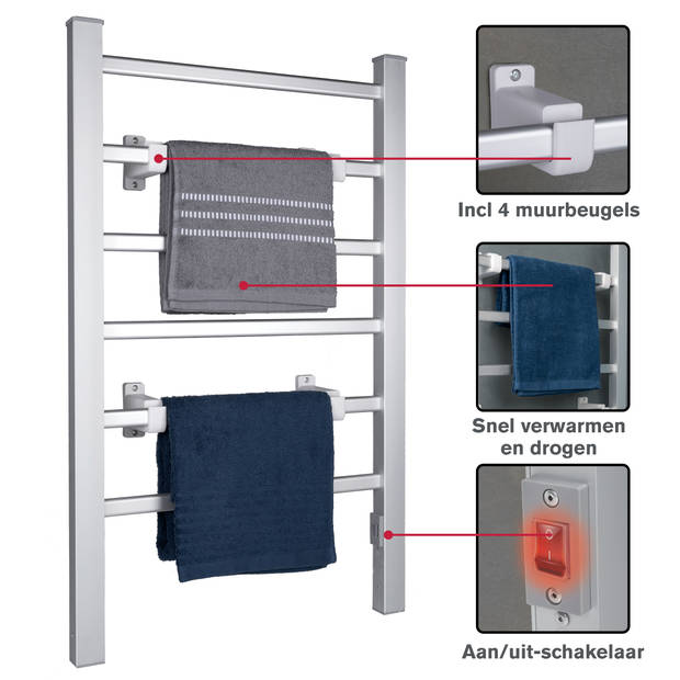 Dirt Devil Elektrisch Handdoekenrek - Vrijstaand of Wandmontage - 6 Stangen - Drogen en Verwarmen - Aluminium