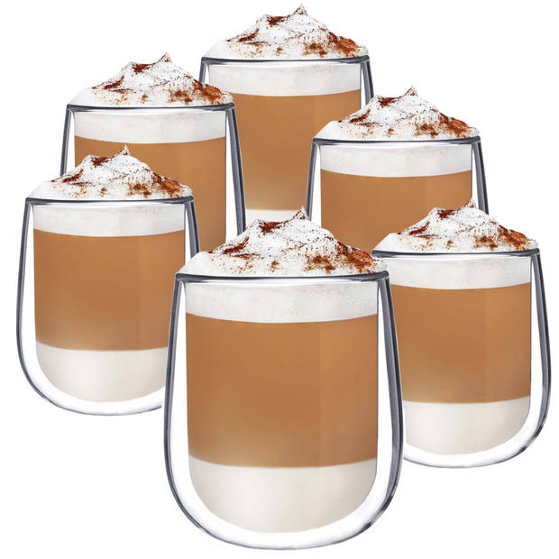Luxe Dubbelwandige Koffieglazen - Theeglazen - Cappuccino Glazen - Theeglazen Dubbelwandig - 250ml set van 6