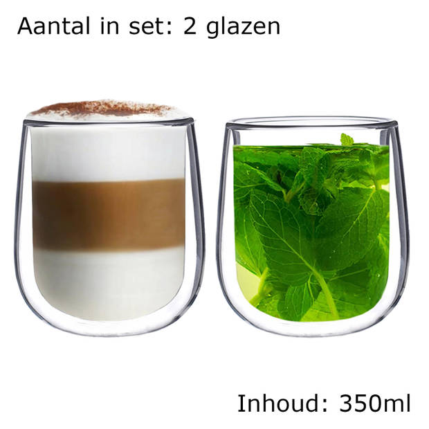 Luxe Latte Macchiato Glazen Dubbelwandig - Koffieglazen - Cappuccinoglazen - Theeglas - 350 ML - Set Van 2