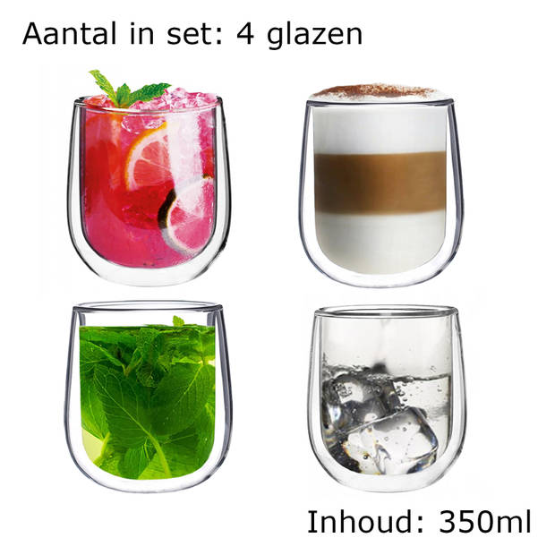 Luxe Latte Macchiato Glazen Dubbelwandig - Cappuccinoglazen - Theeglas - 350 ML - Set Van 4