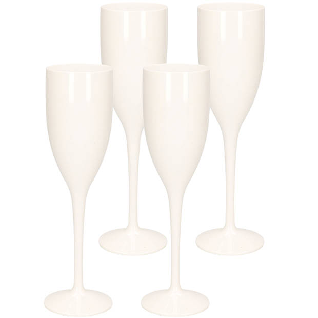 4x stuks onbreekbaar champagne/prosecco flute glas wit kunststof 15 cl/150 ml - Champagneglazen