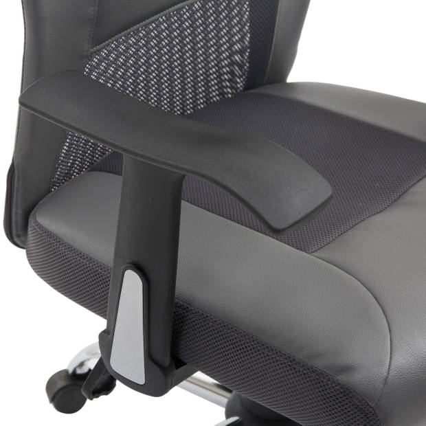 Ergonomische bureaustoel - Gaming bureaustoel - Chef bureaustoel - Directiestoel - Met hoofdkussen - Kunstleer - Grijs