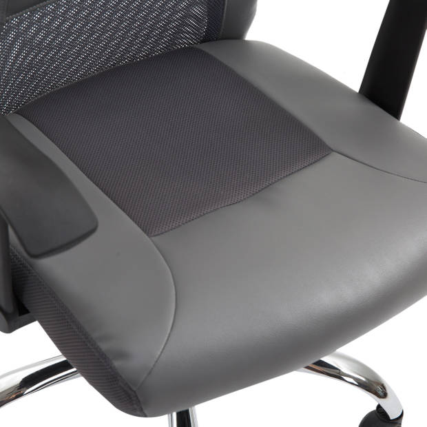 Ergonomische bureaustoel - Gaming bureaustoel - Chef bureaustoel - Directiestoel - Met hoofdkussen - Kunstleer - Grijs