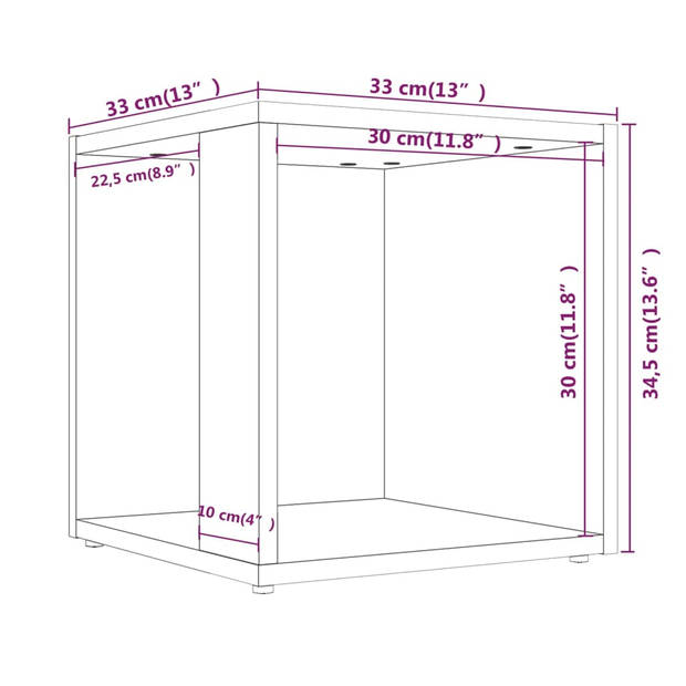 vidaXL Bijzettafel 33x33x34,5 cm bewerkt hout bruin eikenkleur