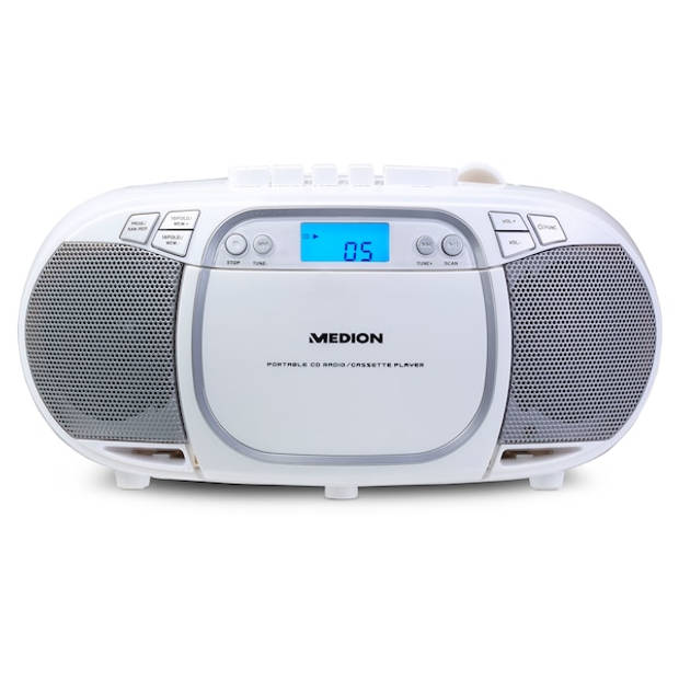 Medion Draagbare Radio (model: E66476) - wit - cassette en cd speler