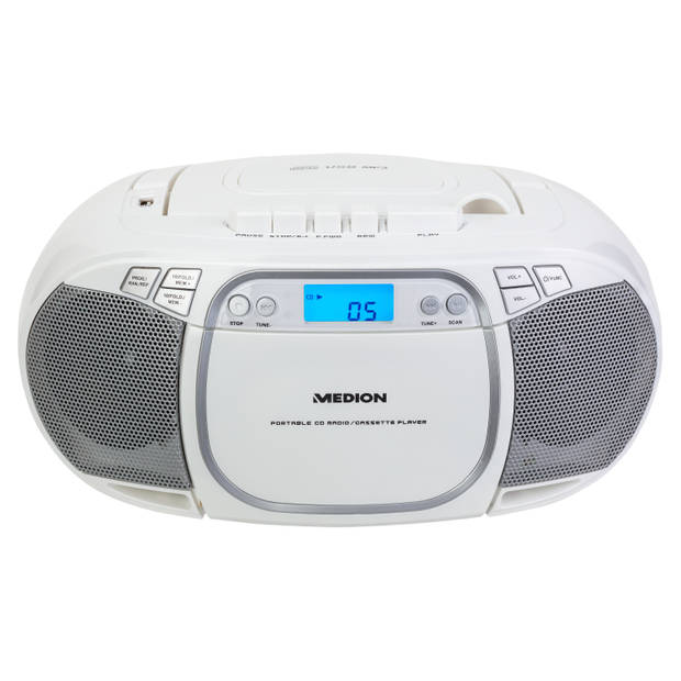 Medion Draagbare Radio (model: E66476) - wit - cassette en cd speler