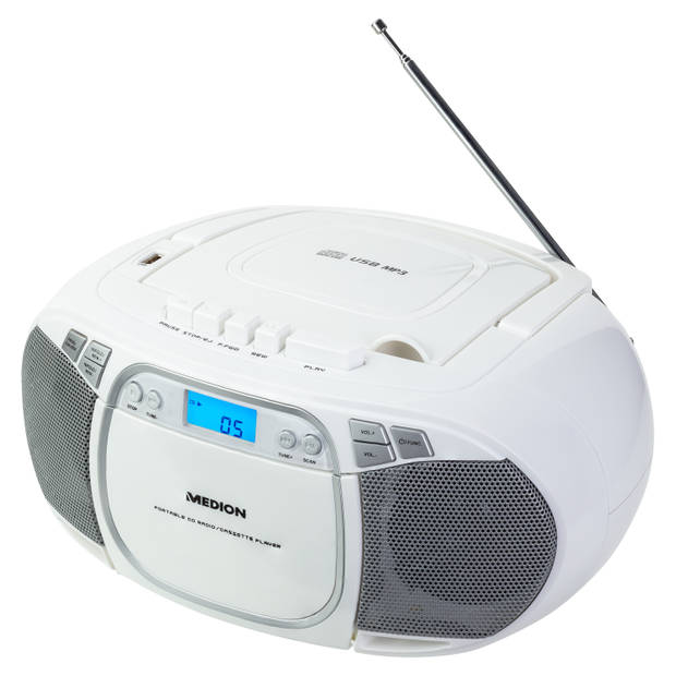 Medion Draagbare Radio (model: E66476) - wit - cassette en cd speler