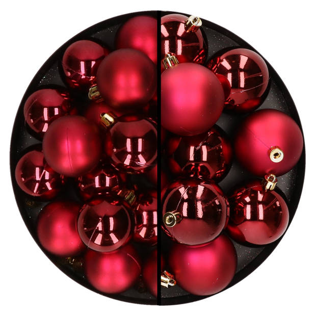 28x stuks kunststof kerstballen donkerrood 4 en 6 cm - Kerstbal