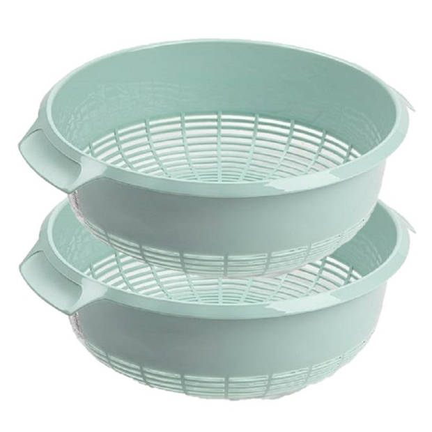 PlasticForte set van 2x stuks kunststof keuken vergiet van 27 x 10 cm mintgroen - Vergieten