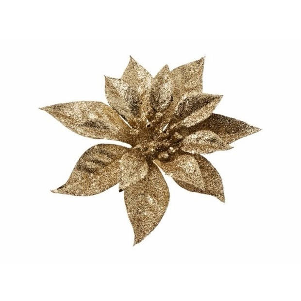 Kerst bloemen 2x stuks kunststof goud - op clip - 18 cm - Kersthangers