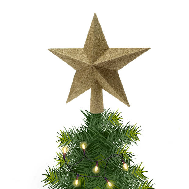 Kerstboom piek kunststof goud glitter 19 cm - kerstboompieken