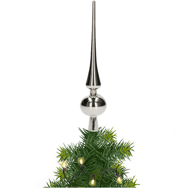 Kerst piek van glas zilver glans H29 cm - kerstboompieken