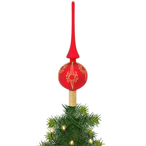 Kerst piek van glas mat rood gedecoreerd H28 cm - kerstboompieken