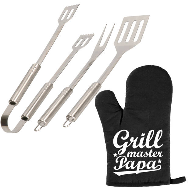 Barbecue/bbq gereedschap 3-delige set 33 cm van RVS met BBQ handschoen Grillmaster papa - Barbecuegereedschapset