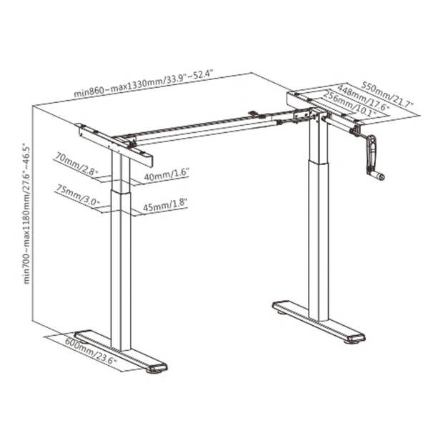 Bureau frame zit sta - hoogte verstelbaar - bureaublad formaat 100 tot 160 cm