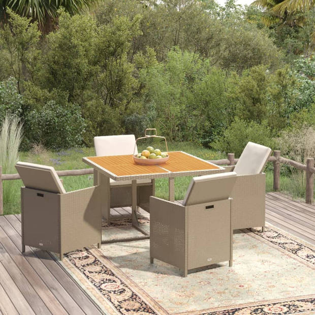 vidaXL 5-delige Tuinset met kussens poly rattan beige