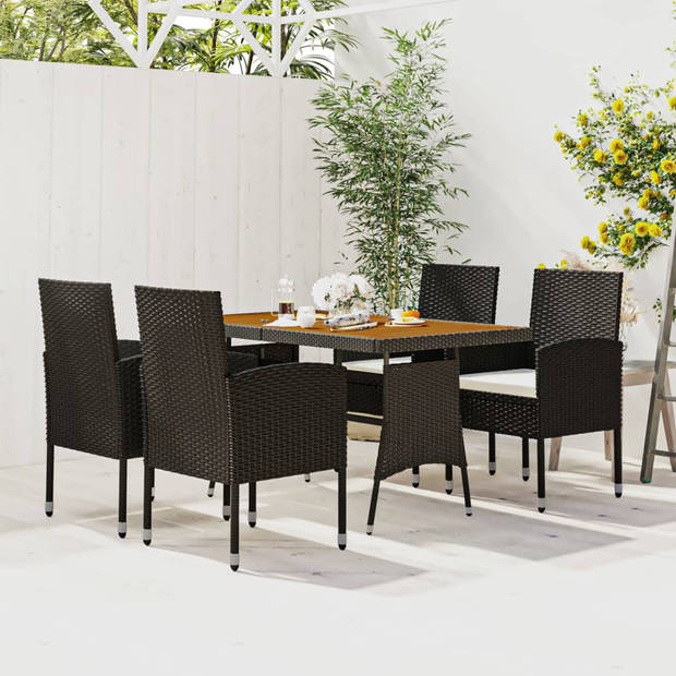 vidaXL 5-delige Tuinset poly rattan zwart