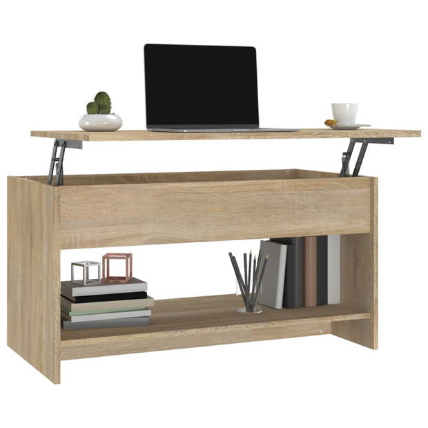 The Living Store Salontafel Sonoma Eiken - Bewerkt Hout - 102 x 50 x 52.5 cm - Verborgen Opbergruimte