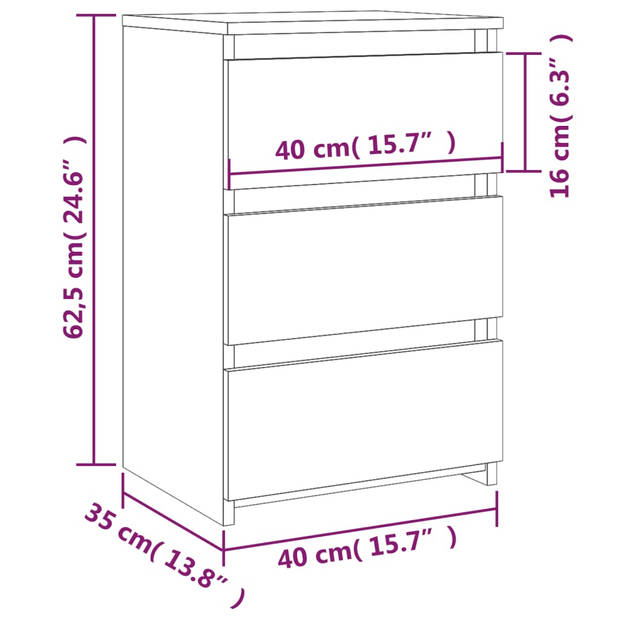 vidaXL Nachtkastje 40x35x62,5 cm bewerkt hout grijs sonoma eikenkleur