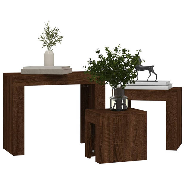 The Living Store Tafeltjesset Bruineiken - 61x30x50 cm - 43x30x39 cm - 25x30x29 cm