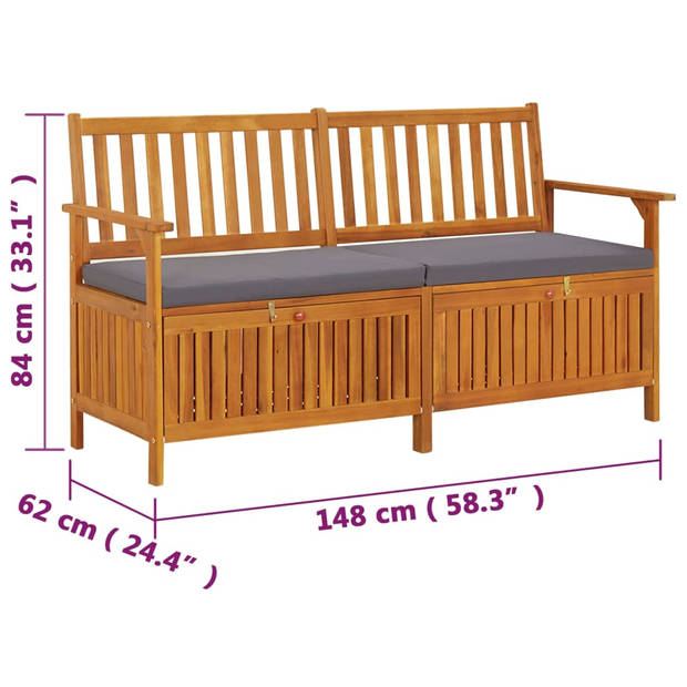 vidaXL Opbergbankje met kussen 148 cm massief acaciahout