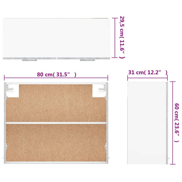 vidaXL Hangkast 80x31x60 cm bewerkt hout grijs sonoma eikenkleurig