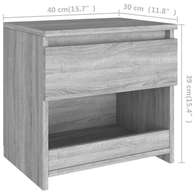 vidaXL Nachtkastje 40x30x39 cm bewerkt hout grijs sonoma eikenkleurig