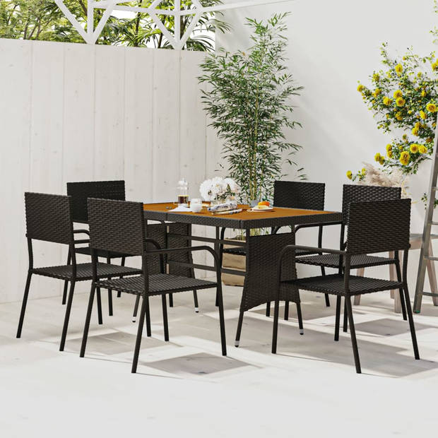 vidaXL 7-delige Tuinset poly rattan zwart