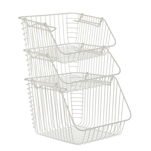 3x stuks witte opberg/opruim mandjes stapelbaar in 2 formaten - Opbergmanden