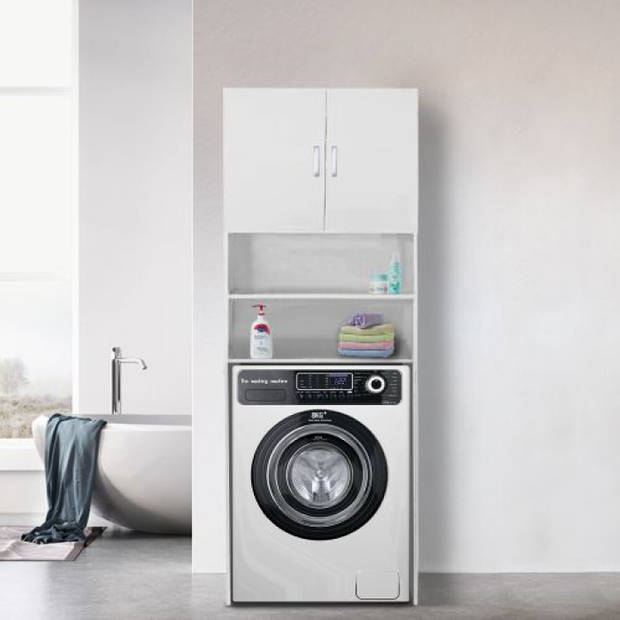 Wasmachine kast wasdroger - ombouw meubel wasmachine wasdroger - 190 cm hoog - wit