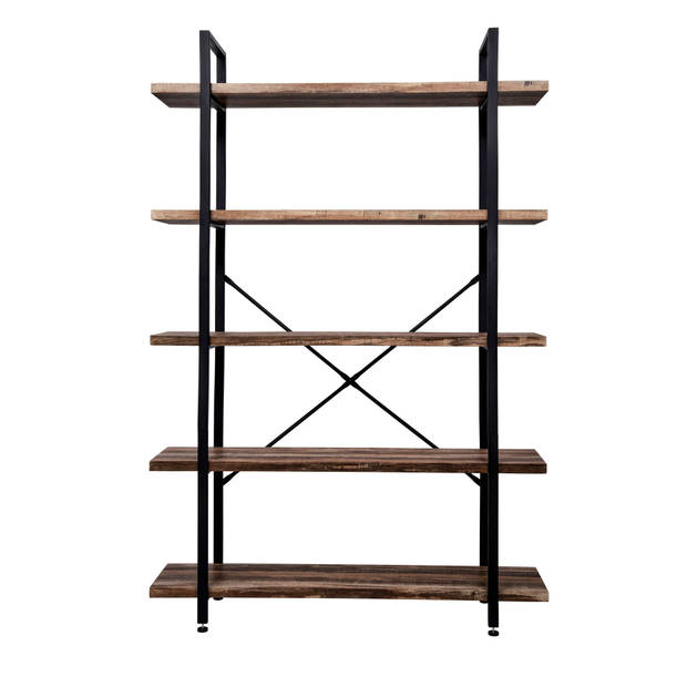 Wandkast boekenkast Stoer industrieel design metaal hout 178 cm hoog zwart