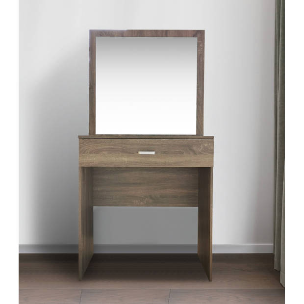 Kaptafel make up visagie opmaaktafel - toilettafel - met grote spiegel - bruin