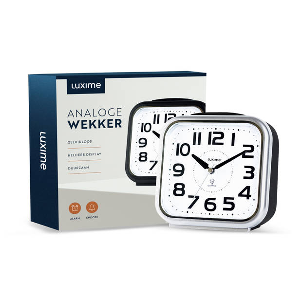 Luxime® - Wekker Analoog Zonder Tikgeluid - Analoge Wekker - Senioren - Met Alarm - Zilver