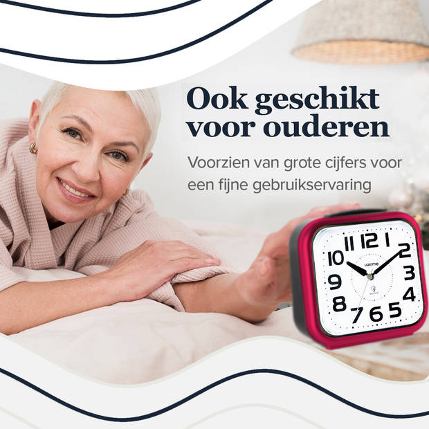 Luxime® - Wekker Analoog Zonder Tikgeluid - Analoge Wekker - Senioren - Met Alarm - Rood
