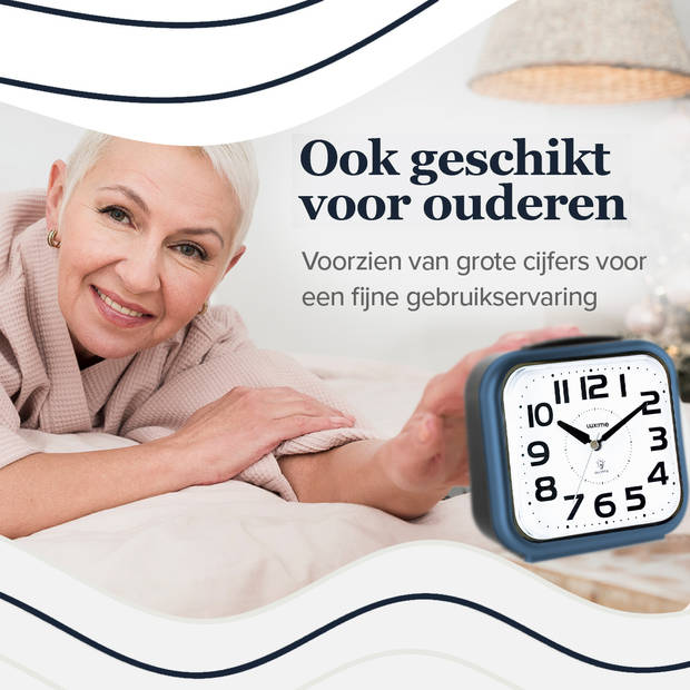 Luxime® - Wekker Analoog Zonder Tikgeluid - Analoge Wekker - Senioren - Met Alarm - Blauw