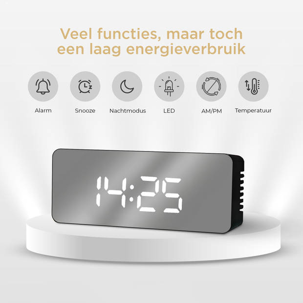 Luxime® - Luxe Digitale Wekker - Slaapkamer - Klok - Energiezuinig - Zwart