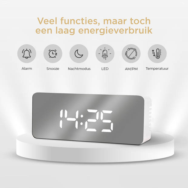 Luxime® - Luxe Digitale Wekker - Slaapkamer - Klok - Energiezuinig - Wit