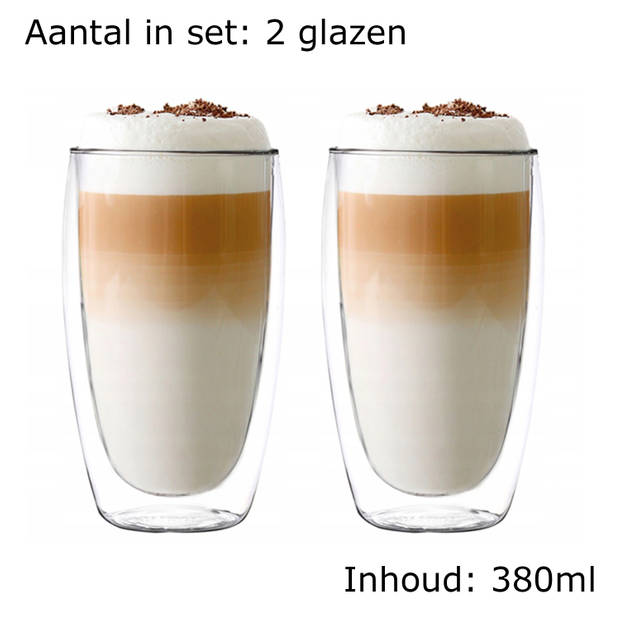 Luxe Latte Macchiato Glazen Dubbelwandig - Koffieglazen - Cappuccino Glazen Theeglas Dubbelwandig 380 ML - Set Van 2