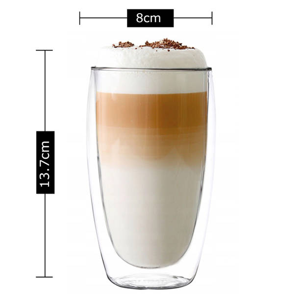 Luxe Latte Macchiato Glazen Dubbelwandig - Koffieglazen - Cappuccino Glazen Theeglas Dubbelwandig 380 ML - Set Van 2