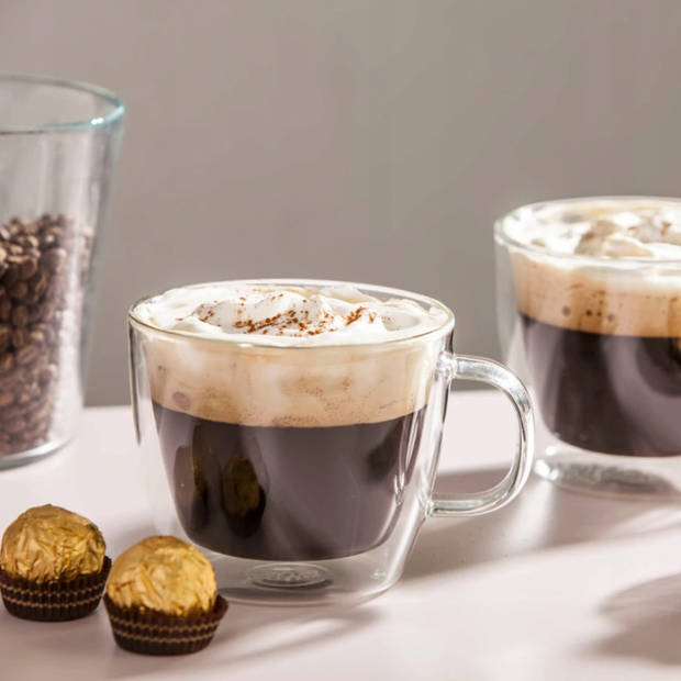 Luxe Latte Macchiato Glazen Dubbelwandig - Koffieglazen - Cappuccino Glazen - Theeglas 420 ML - Met oor- Set van 2