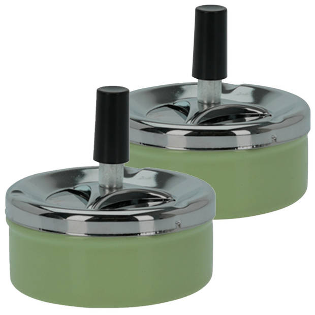 Druk en draai tafel asbak metaal groen/chrome 9 x 5 cm - Asbakken